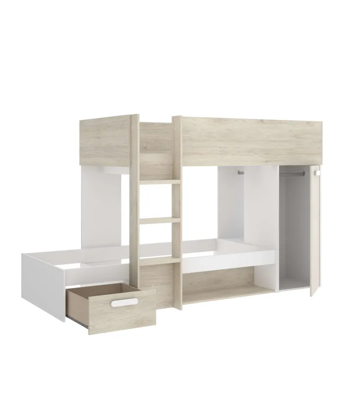 Cama tren Zeus reversible natural-blanco 150x255x111 cm