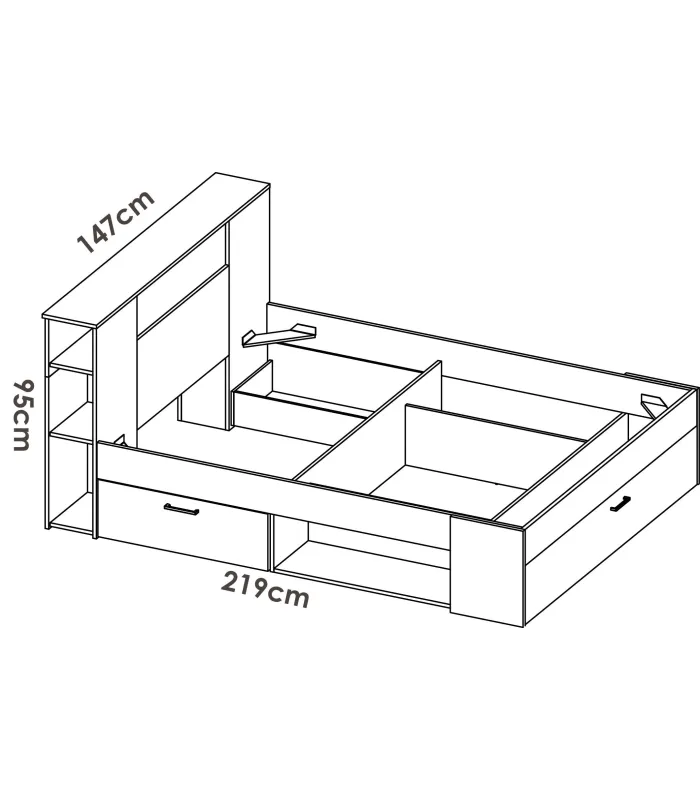 Cama compacta matrimonio Pozo Alcón en natural/grafito