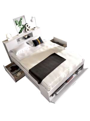 Cama compacta matrimonial Pozo Alcón en blanco