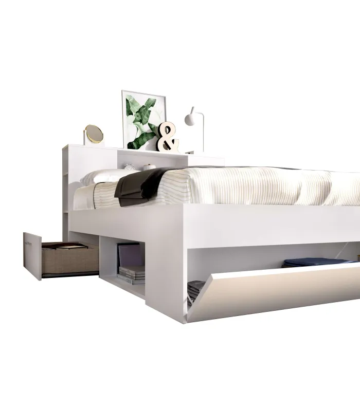 Cama de casal compacta Pozo Alcón em branco