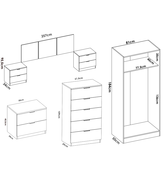 copy of Ensemble de tête de lit et deux tables de chevet en