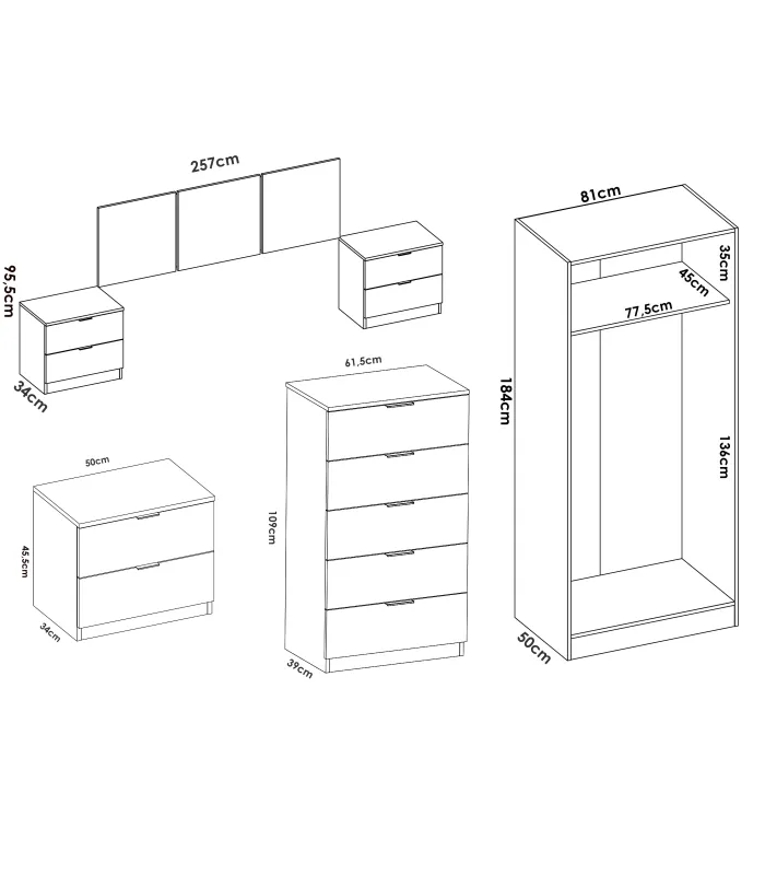 copy of Headboard set + 2 tables with two Gia drawers.