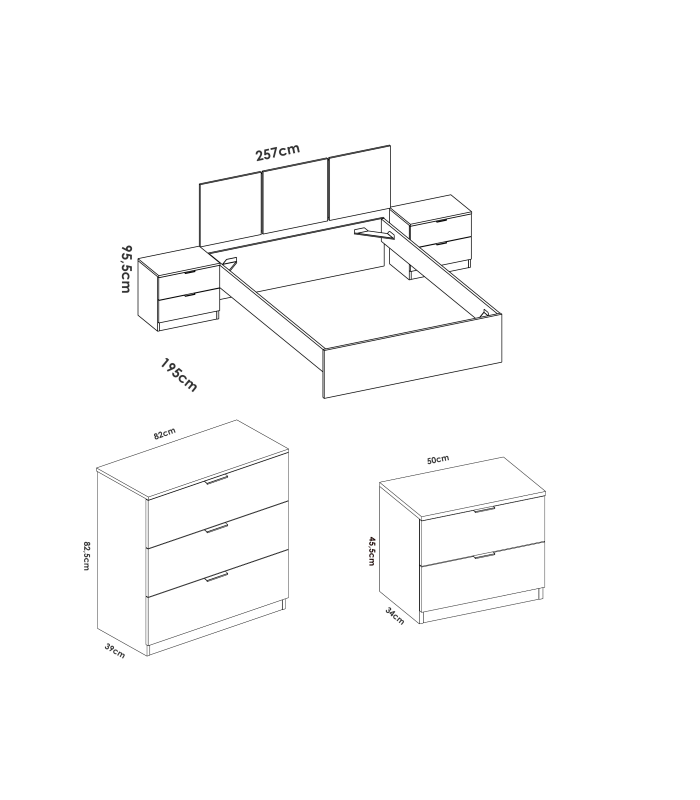 copy of Headboard set + 2 tables with two Gia drawers.