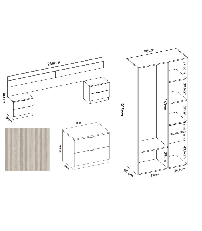 DKT Conjuntos de dormitorio Conjunto cabecero, dos mesitas y