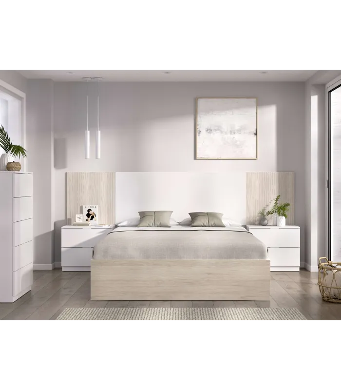 Conjunto cama Lula en blanco y alistonado natural