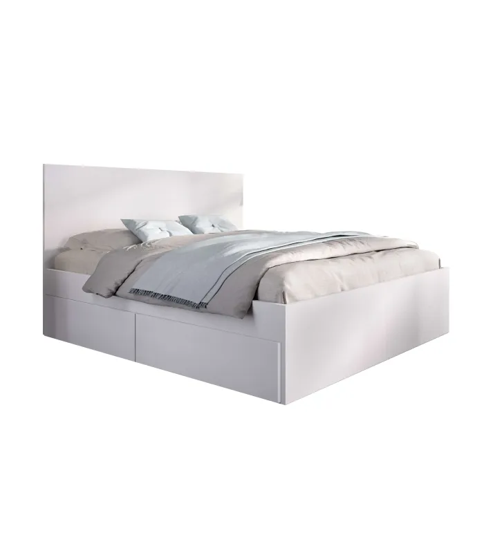 Cama matrimonial blanca con 4 cajones