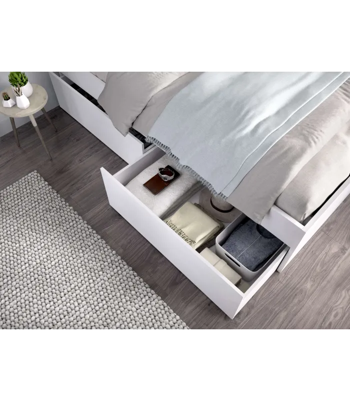 Cama matrimonial blanca con 4 cajones
