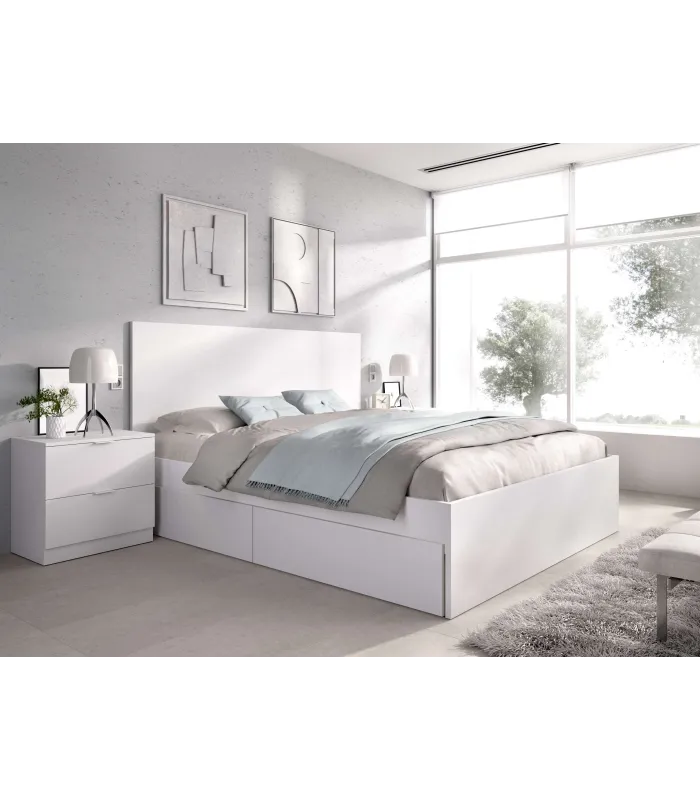 Conjunto cama matrimonio Rocio, blanco, 4 cajones