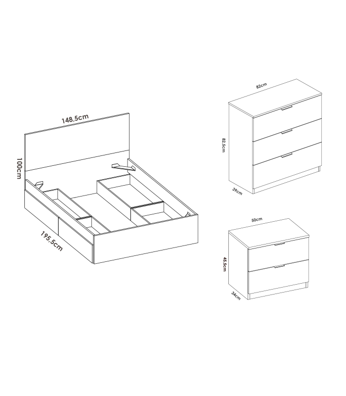 copy of Headboard set + 2 tables with two Gia drawers.