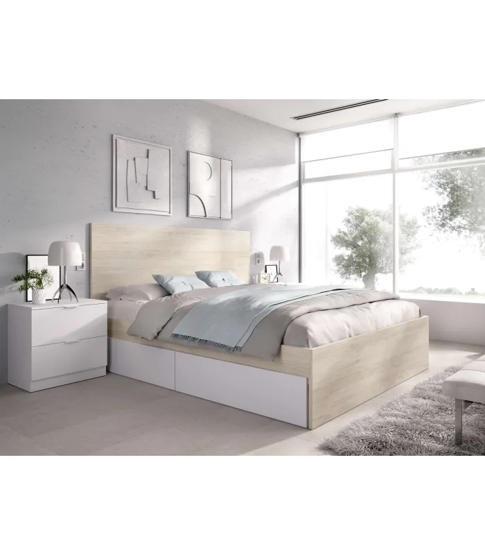 Conjunto cama matrimonio Rocio natural-blanco