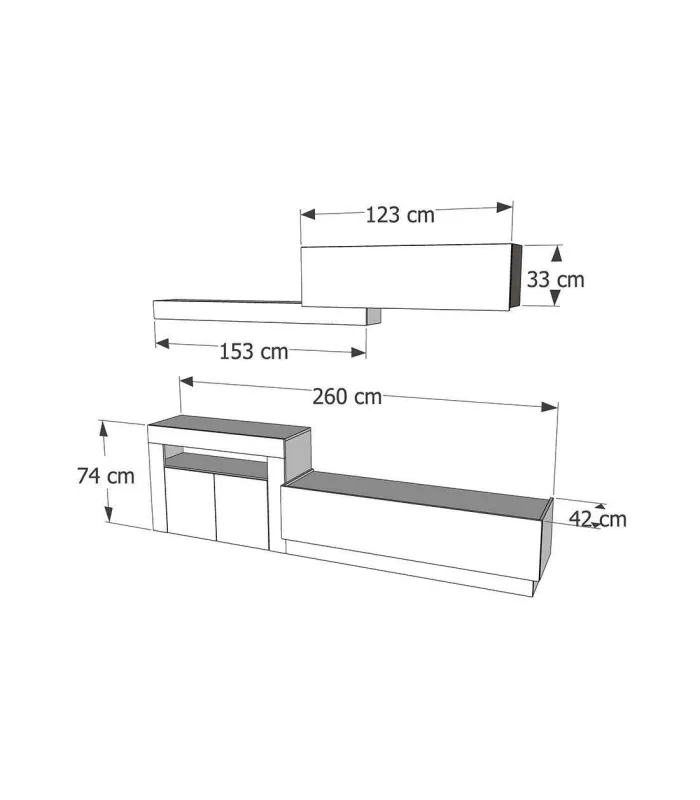 Composição de sala branca e bambu, 260cm de largura