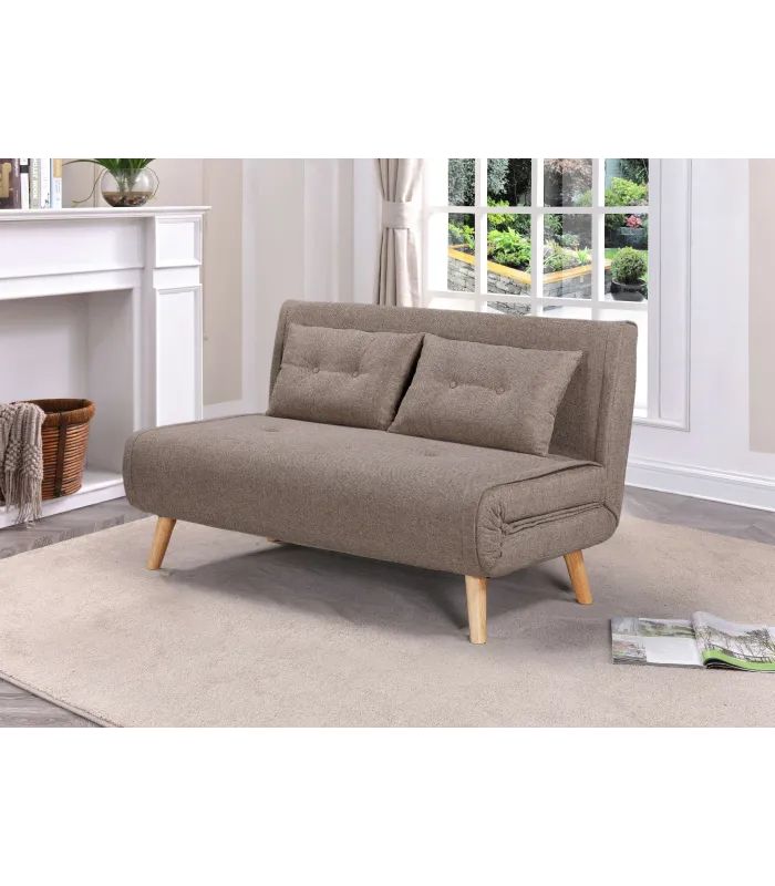 Sofá cama marrón jaspeado, versátil y cómodo