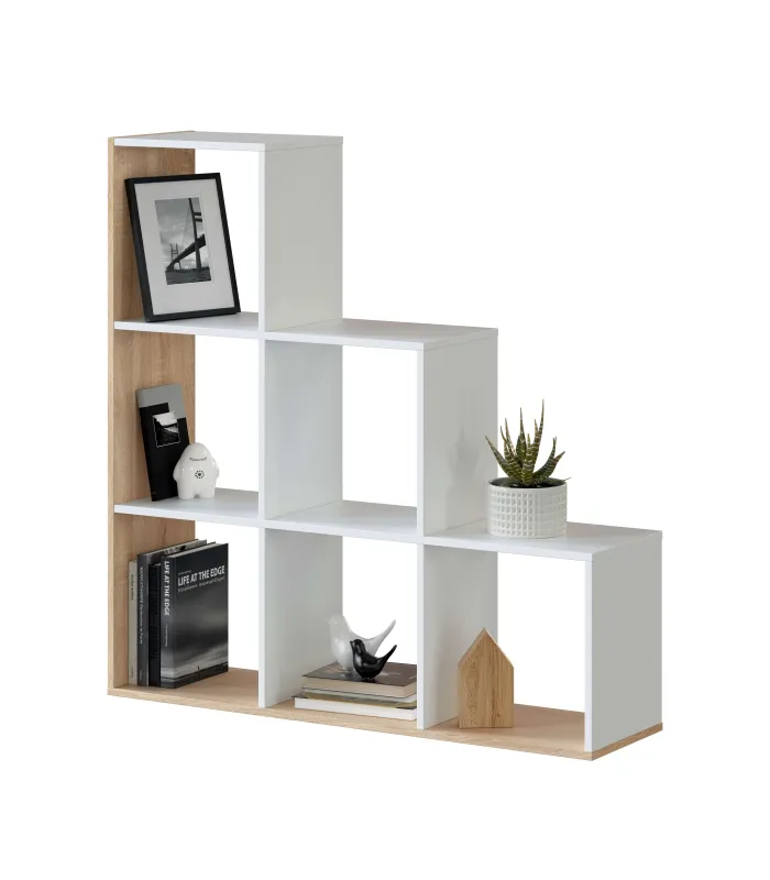 Estantería baja Cantora en blanco y roble, 110x108x28 cm