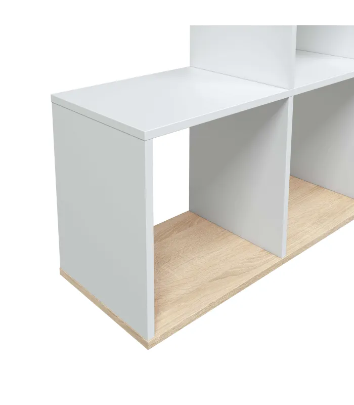 Estantería baja Cantora en blanco y roble, 110x108x28 cm