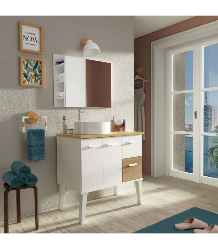Mueble de baño Aqua, roble gold/blanco, 80cm alto