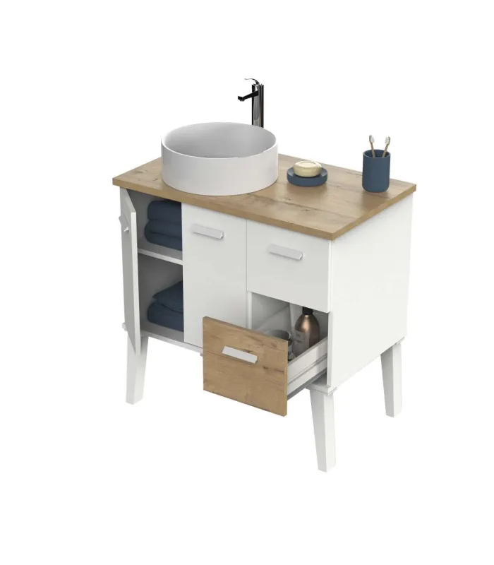 Mueble de baño Aqua, roble gold/blanco, 80cm alto