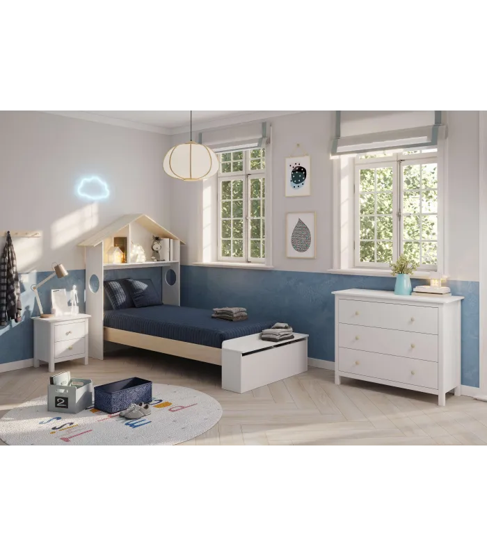 Cama juvenil tipo cabaña modelo ERIC en blanco