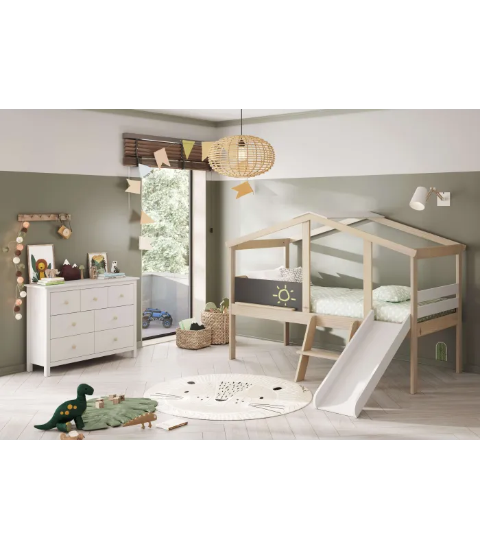 Cama juvenil tipo cabaña modelo IKER en blanco