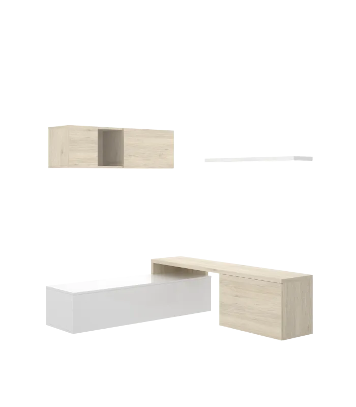 Conjunto de salón Higuera: Blanco Brillo/Natural