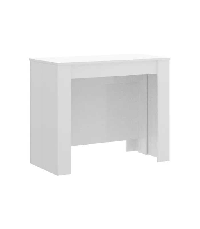 Mesa comedor extensible en blanco brillo, elegante y funcional