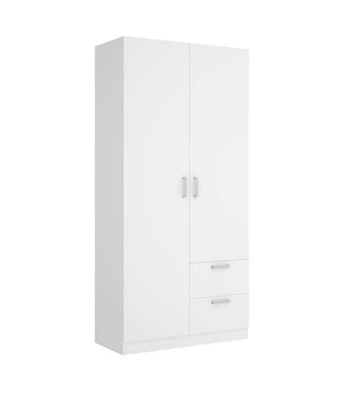 Armoire 2 portes 2 tiroirs Huesa en blanc 215 cm(hauteur)100