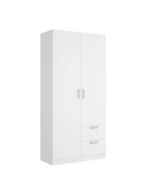 Armario ropero 2 puertas, 2 cajones en blanco