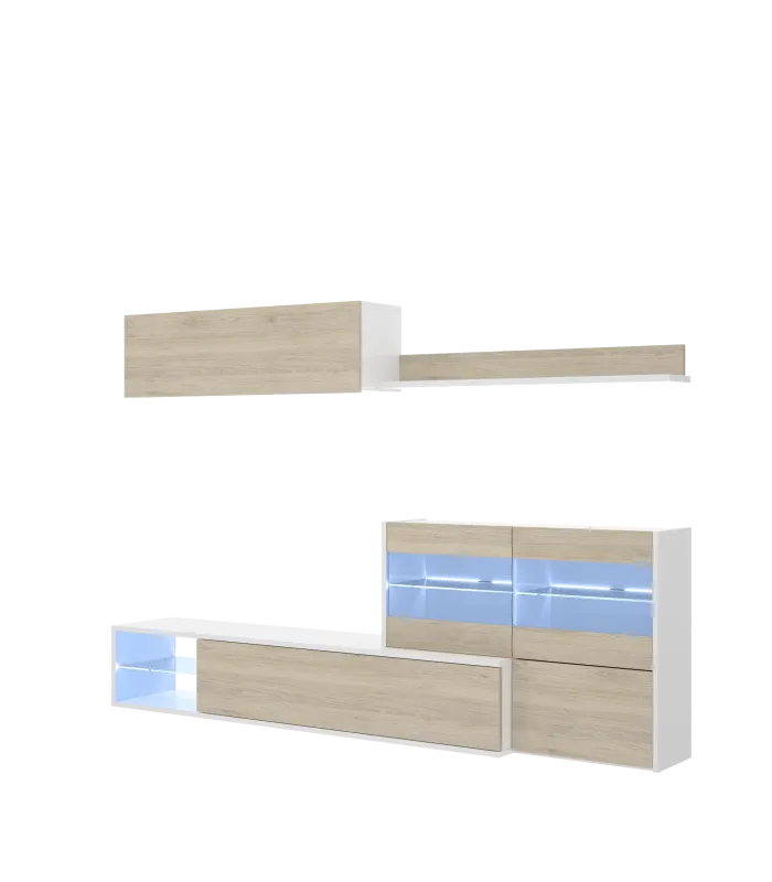 Mueble salón Espeluy flexible con LEDs en blanco/natural