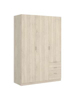 Armario ropero de roble natural 3 puertas y 3 cajones