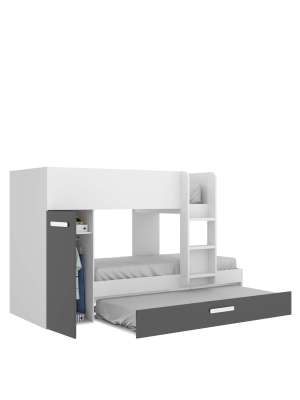 Cama tren Orcera blanca-grafito para dormitorio juvenil