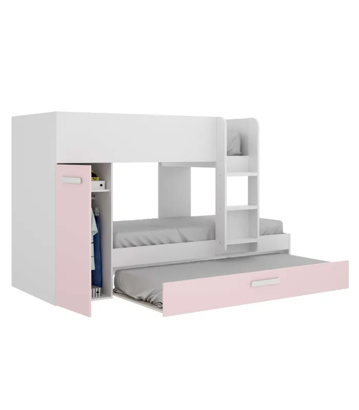 Cama tren Orcera rosa, funcional y divertida