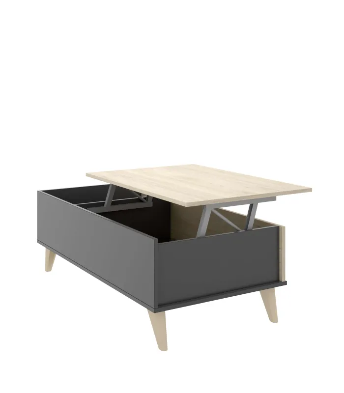 Mesa de centro elevable Cazalilla en acabado natural/grafito