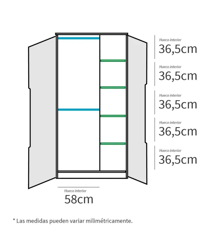 Armario ropero 2 puertas abatibles roble gold