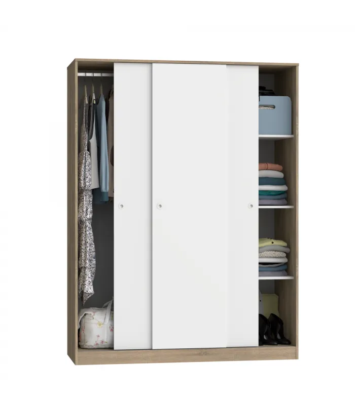 Armario 3 puertas correderas roble cambrian-blanco