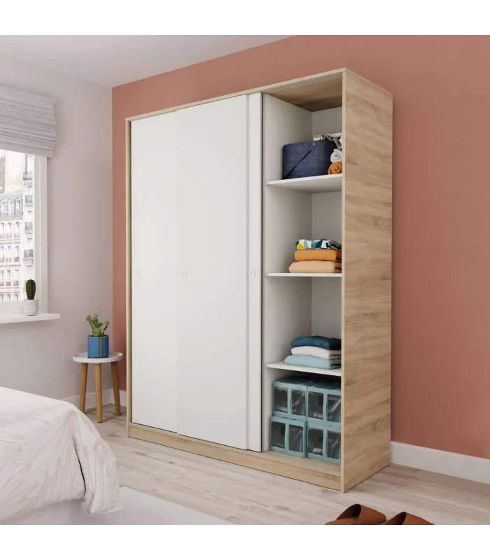 Armario 3 puertas correderas roble cambrian-blanco