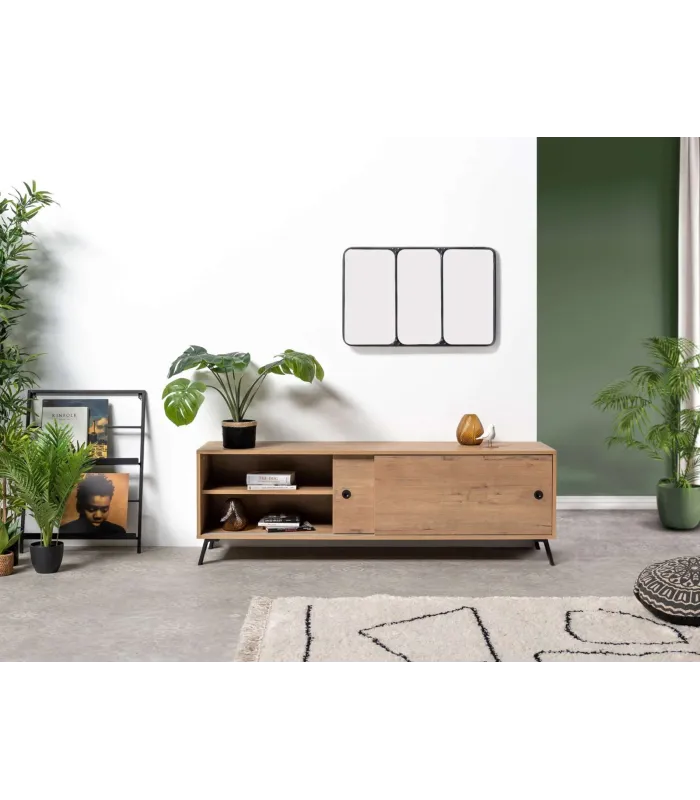 Móvel de TV Kamet em carvalho dourado, 160x40x52cm