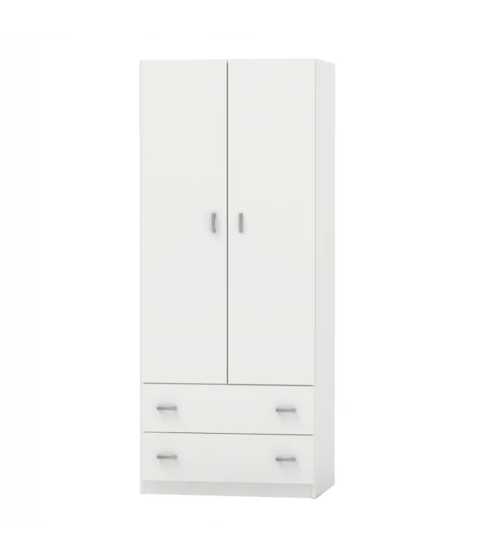 Armario ropero 2 puertas, 2 cajones, blanco