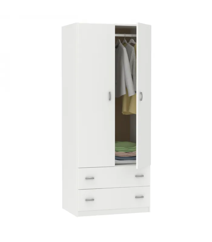 Armario ropero 2 puertas, 2 cajones, blanco