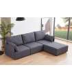 Sofá modular con brazos 3 plazas + chaiselongue MOU tapizado en tejido gris, 276cm(ancho) 93cm(altura) 183cm(fondo).