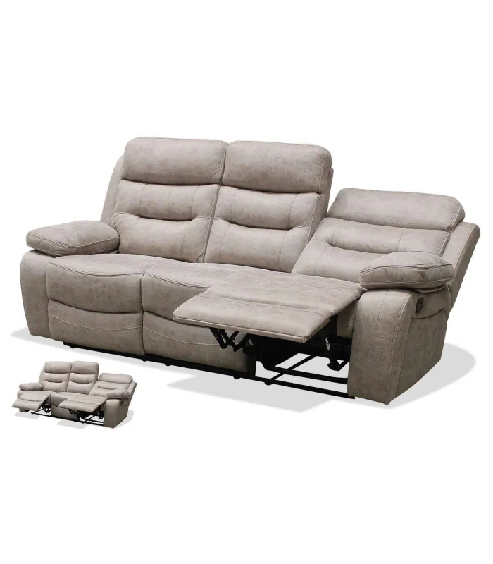 Sofá relax 3 plazas Genova XL tapizado cemento