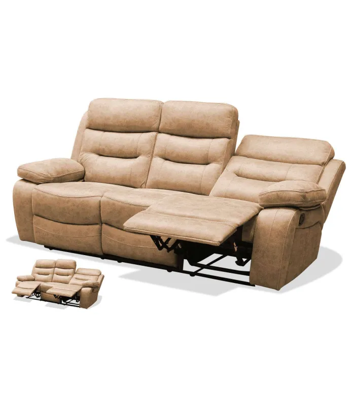 Sofá relax 3 plazas Genova XL tapizado camel, 220x90x101cm