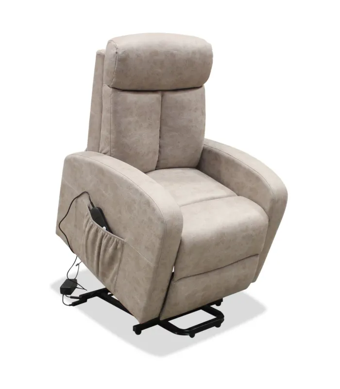 Sillón relax eléctrico Greta, tapizado en tela cemento