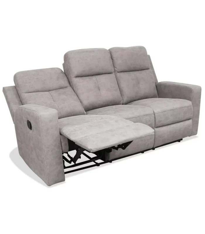Sofá relax 3 plazas tapizado textil cemento, 190x90x102cm