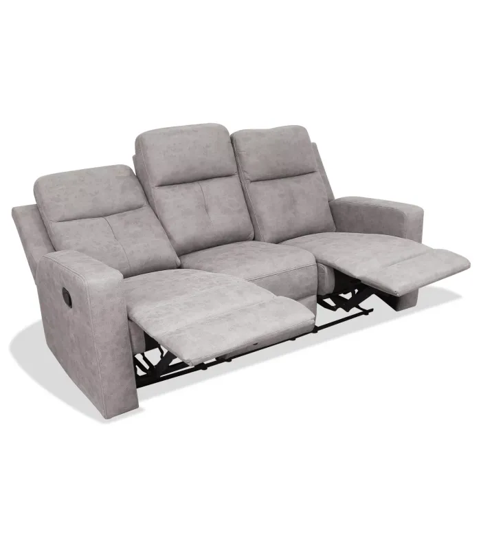 Sofá relax 3 plazas tapizado textil cemento, 190x90x102cm