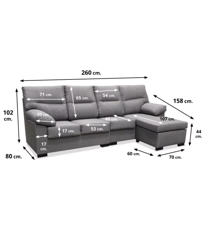 copy of Chaiselongue réversible Vida tapissée gris 276 cm