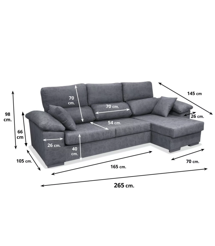 copy of Chaiselongue réversible Vida tapissée gris 276 cm