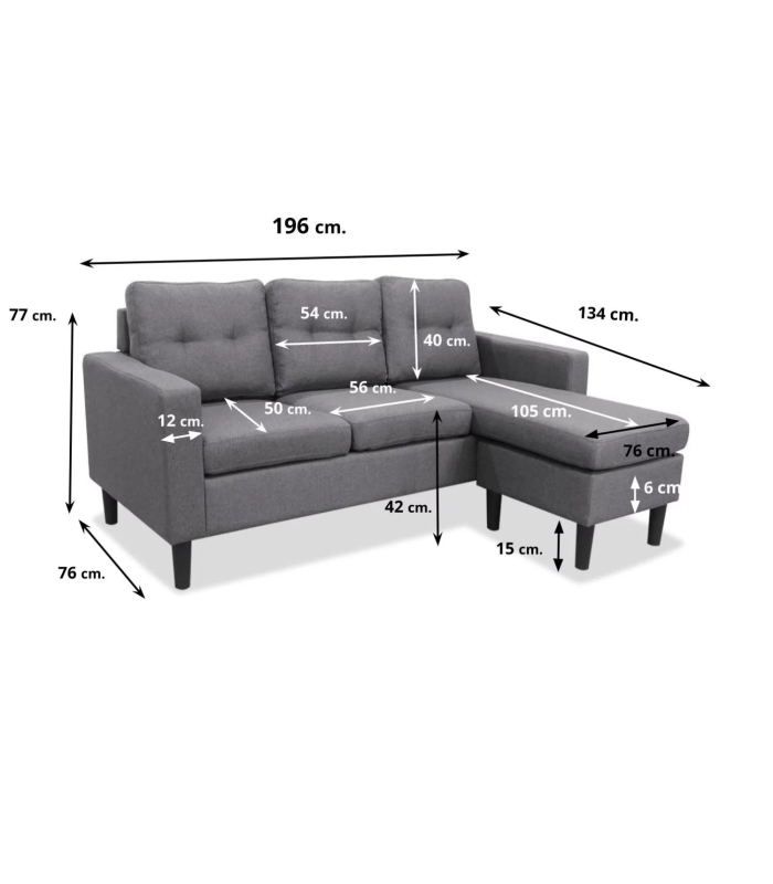 copy of Chaiselongue réversible Vida tapissée gris 276 cm