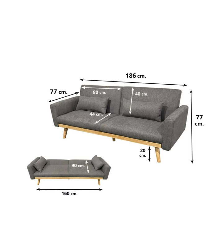 copy of Sofa bed click tap model Fox grey fabric.