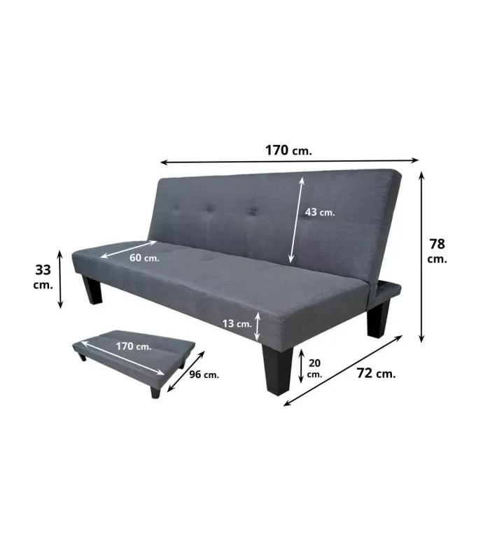 Sofá cama clic clac modelo Tinder tapizado gris