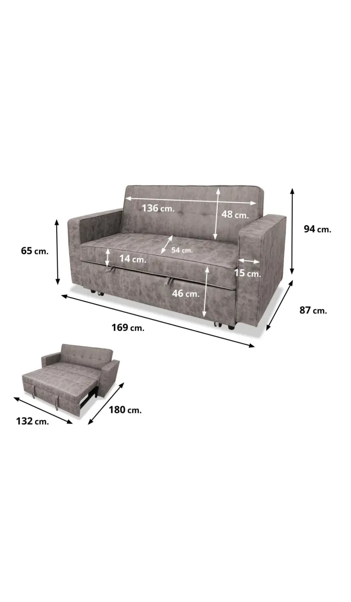 Sofá cama Zaragoza gris cemento 169x94x87 cm