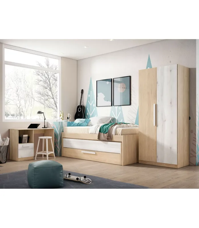 Conjunto juvenil Flash: cama compacta y armario moderno